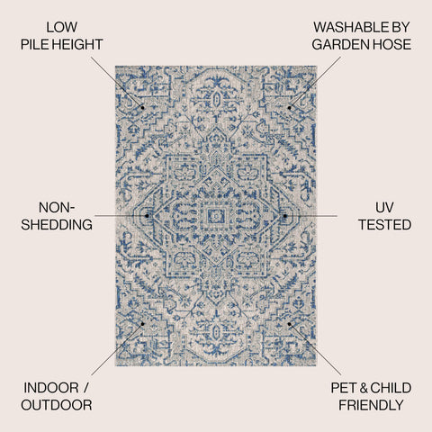 Jonathan Y Boho Medallion rug close-up shows textured weave in navy gray