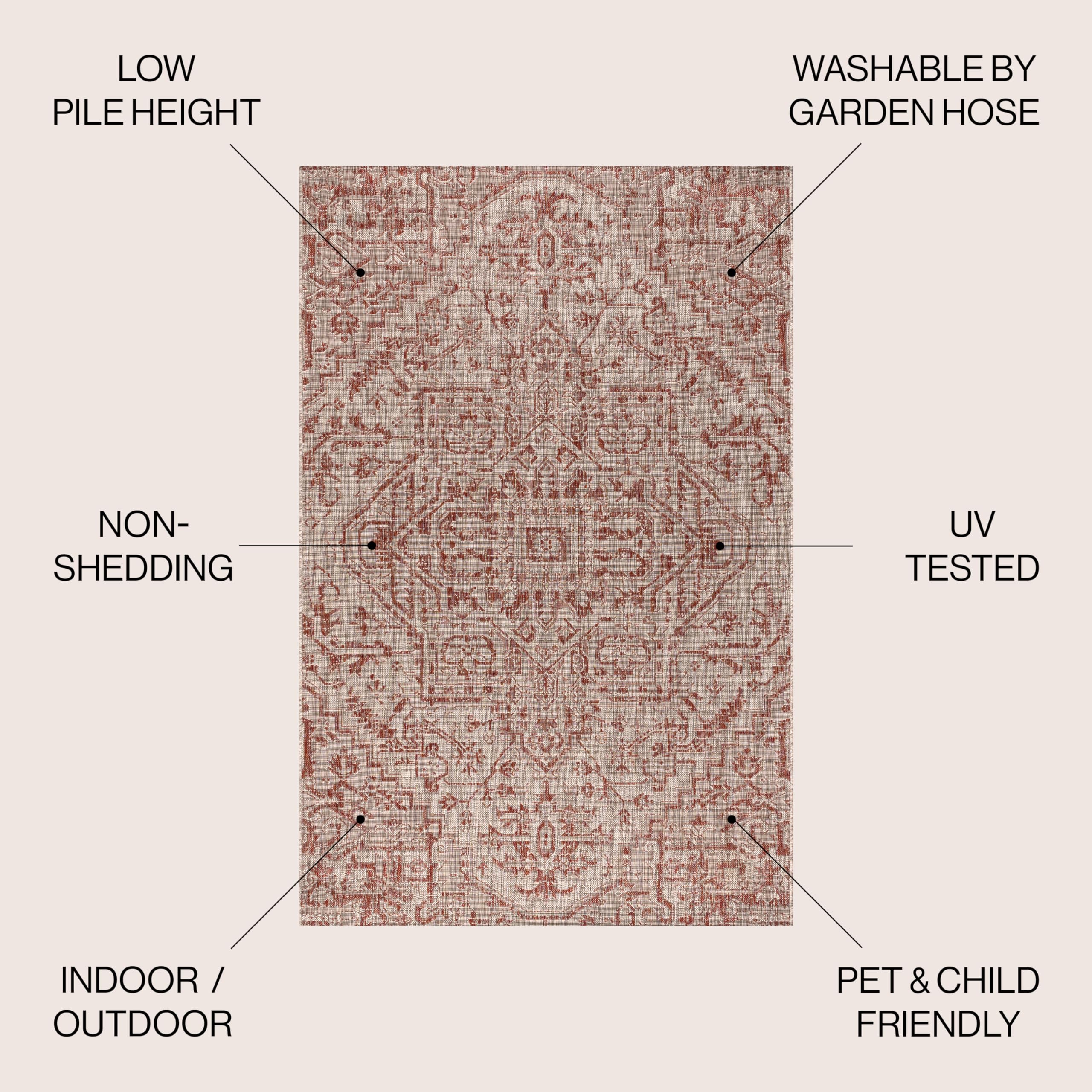 JONATHAN Y Boho Medallion shows a tactile textured weave for vintage outdoor appeal.