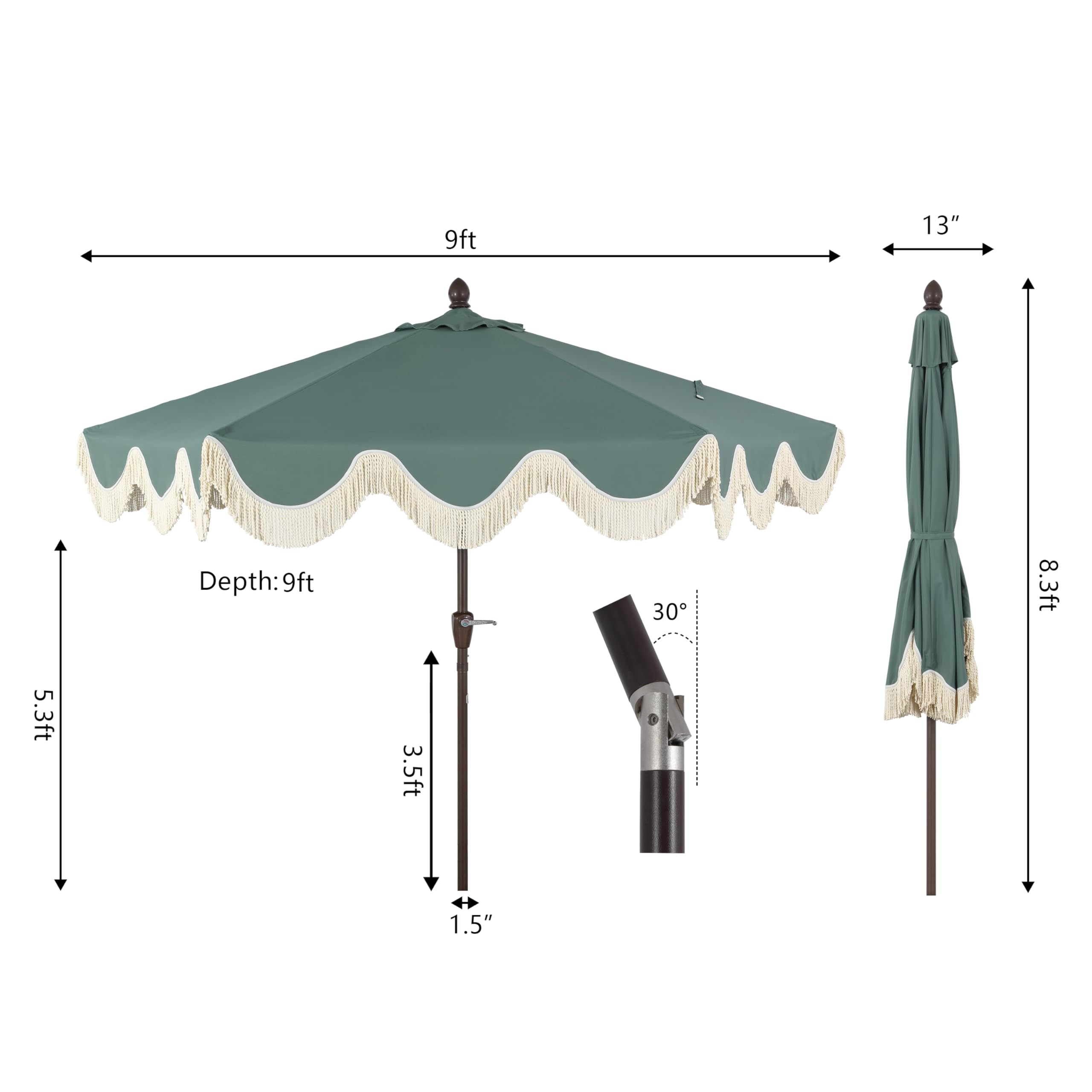 Jonathan Y Collins umbrella aluminum frame delivers durable, weather-ready support.