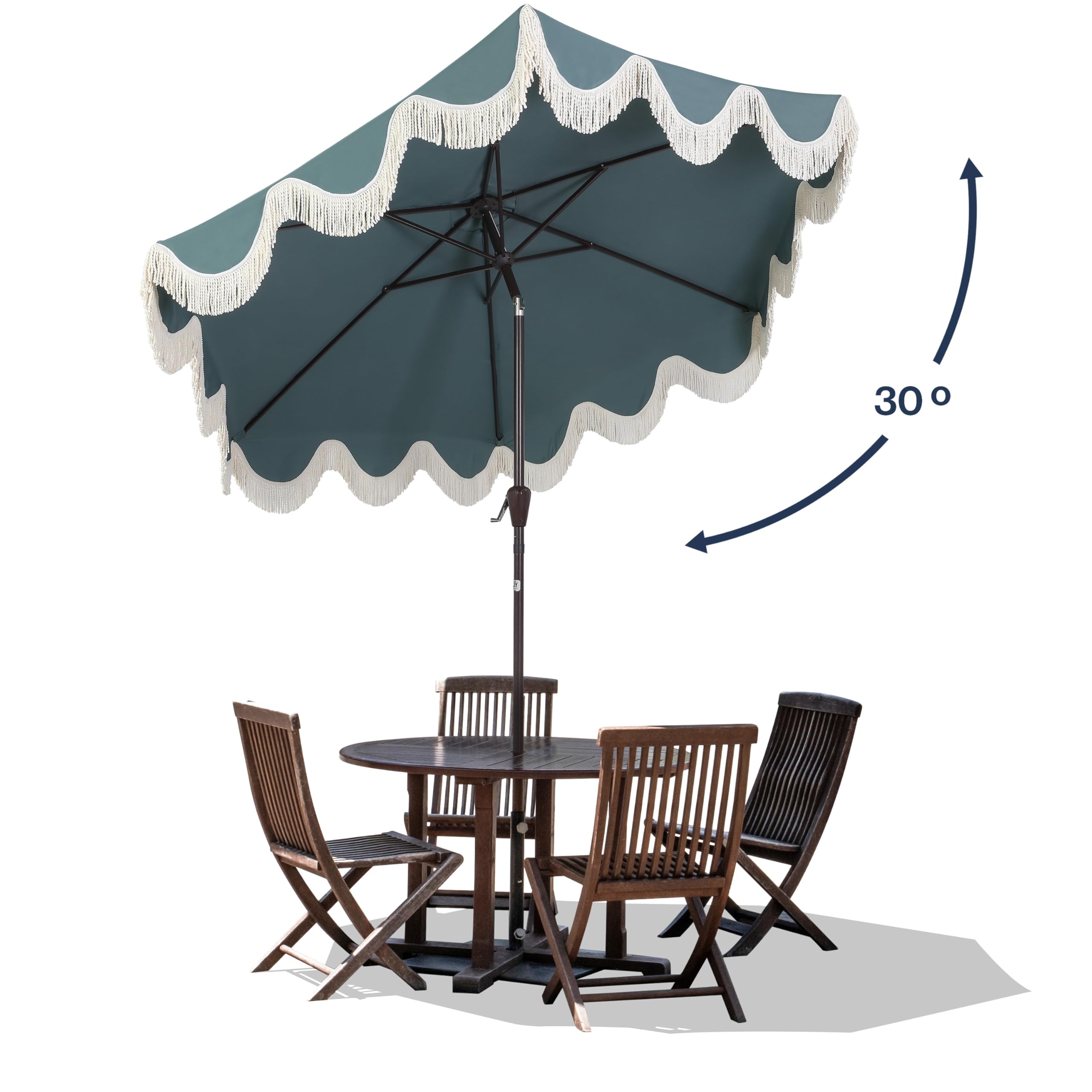 Jonathan Y Collins umbrella scalloped edge adds cottage-style charm.