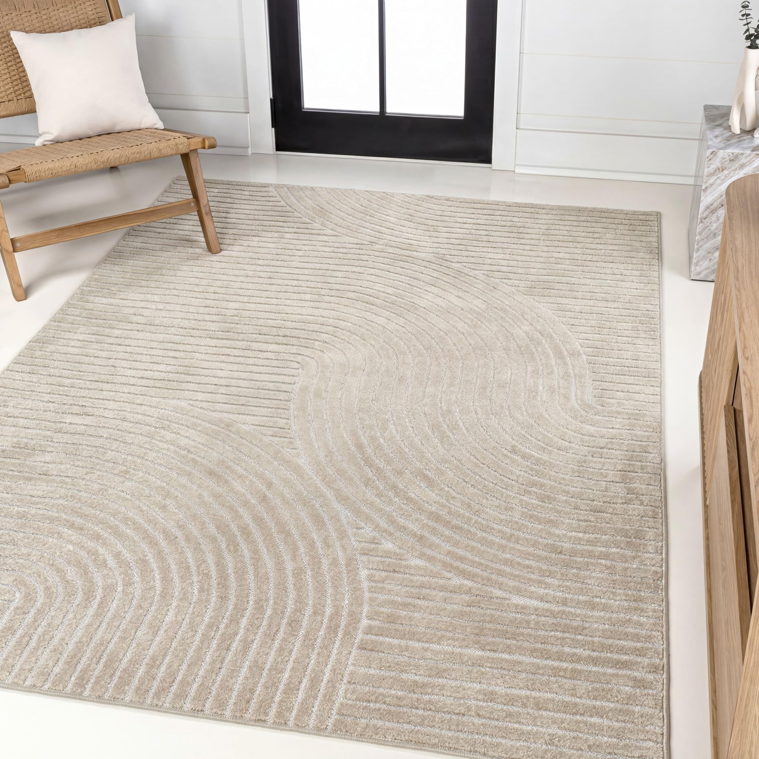JONATHAN Y Hallie rug on porch in beige and cream with easy-care design
