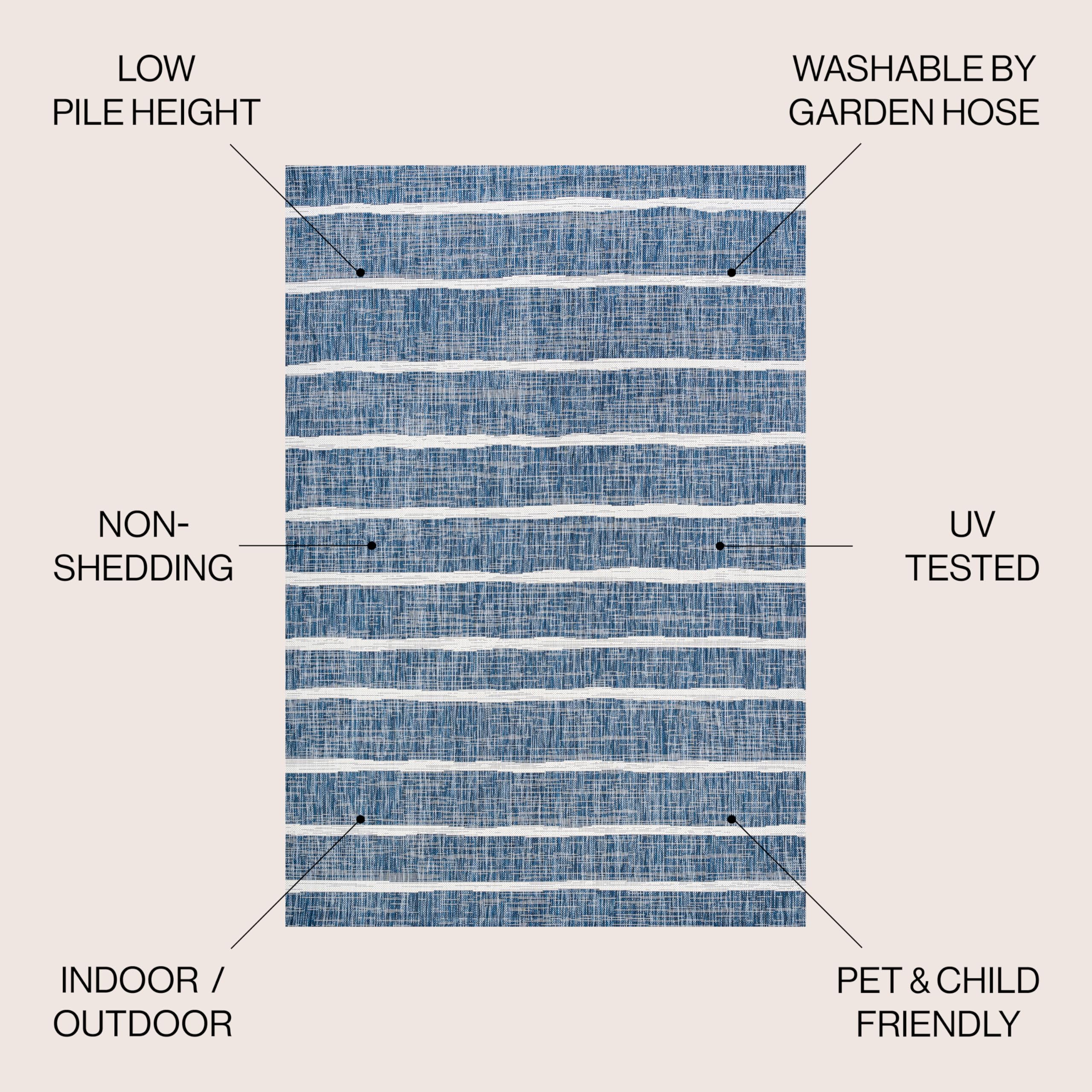 Jonathan Y Berber Stripe rug blue ivory suited for patios and entryways