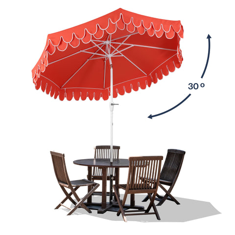 Jonathan Y Tracy scalloped edge coral-white trim adds midcentury charm