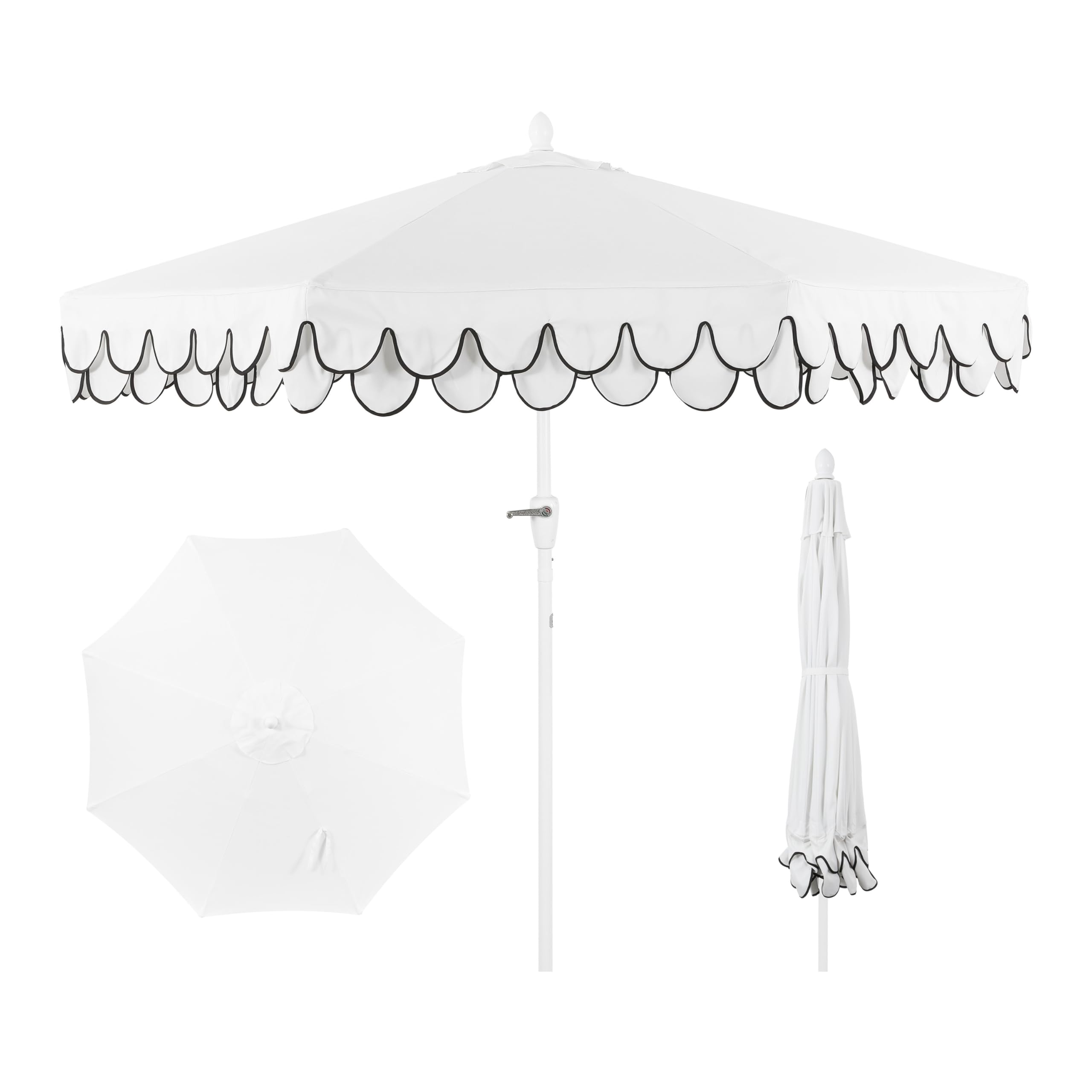 JONATHAN Y Tracy umbrella with double-scalloped edge shades stylish patio spaces.