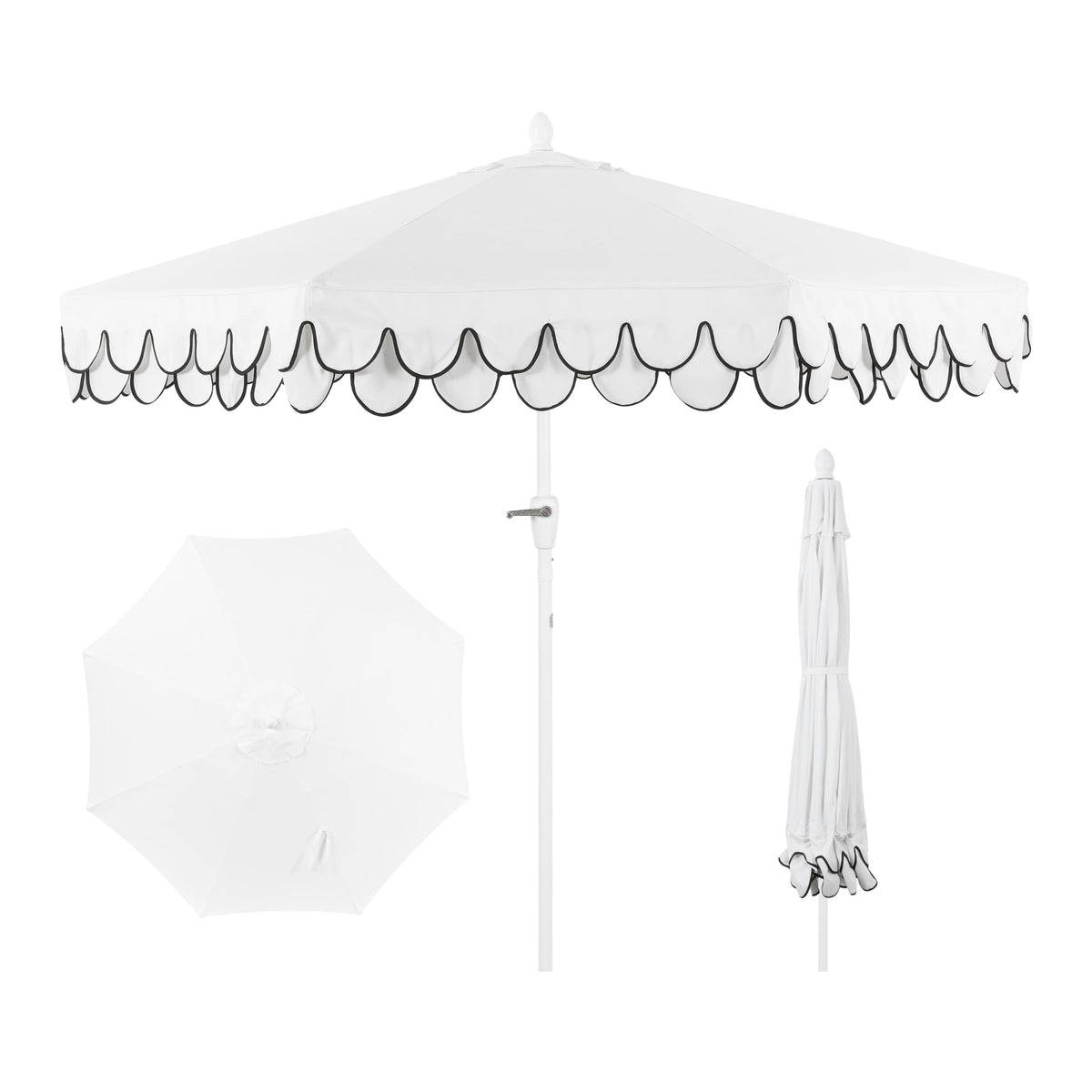 JONATHAN Y Tracy umbrella with double-scalloped edge shades stylish patio spaces.