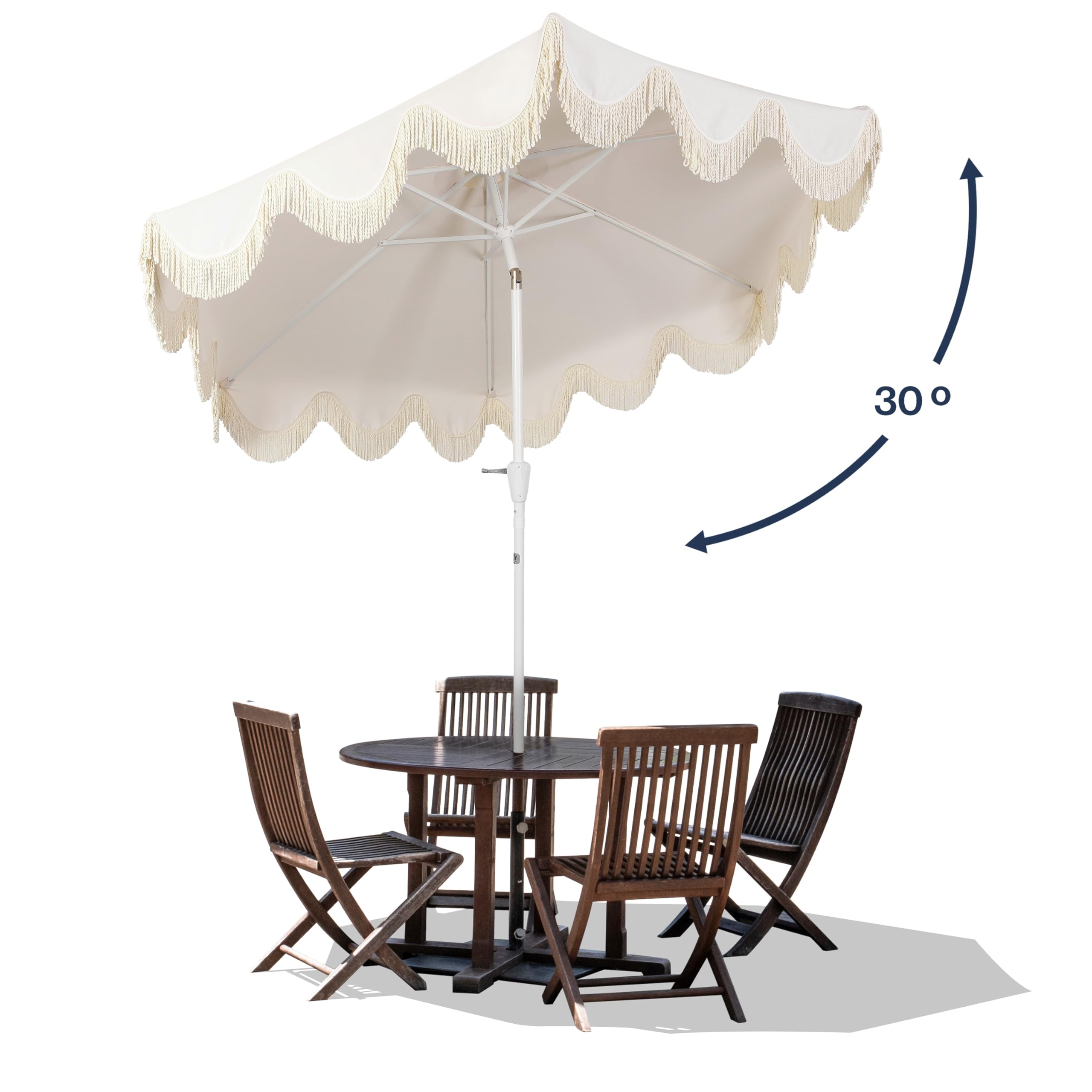 Jonathan Y UMB1001E scalloped edge enhances patio ambiance.