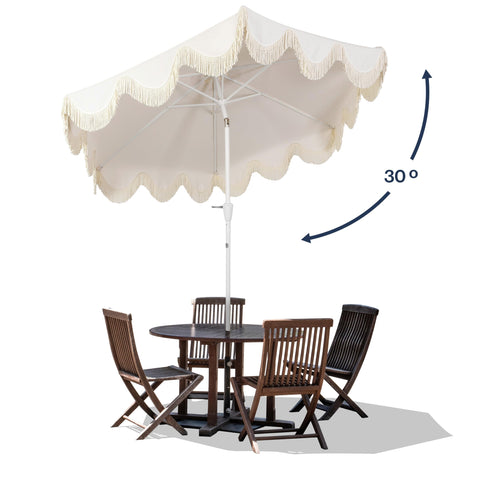 Jonathan Y UMB1001E scalloped edge enhances patio ambiance.