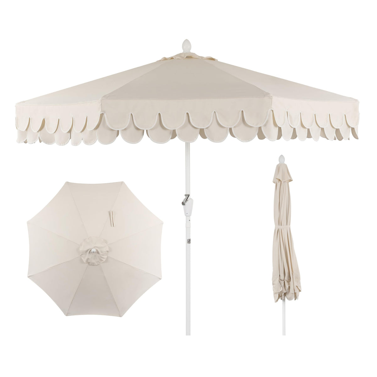 Jonathan Y Tracy cream edge close-up showing chic double scalloped trim for shade