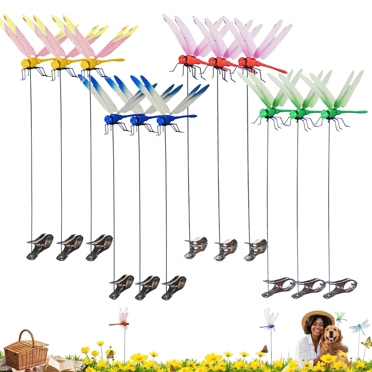 Jongdari dragonfly hat clip blue with realistic 3D wings for outdoor decor