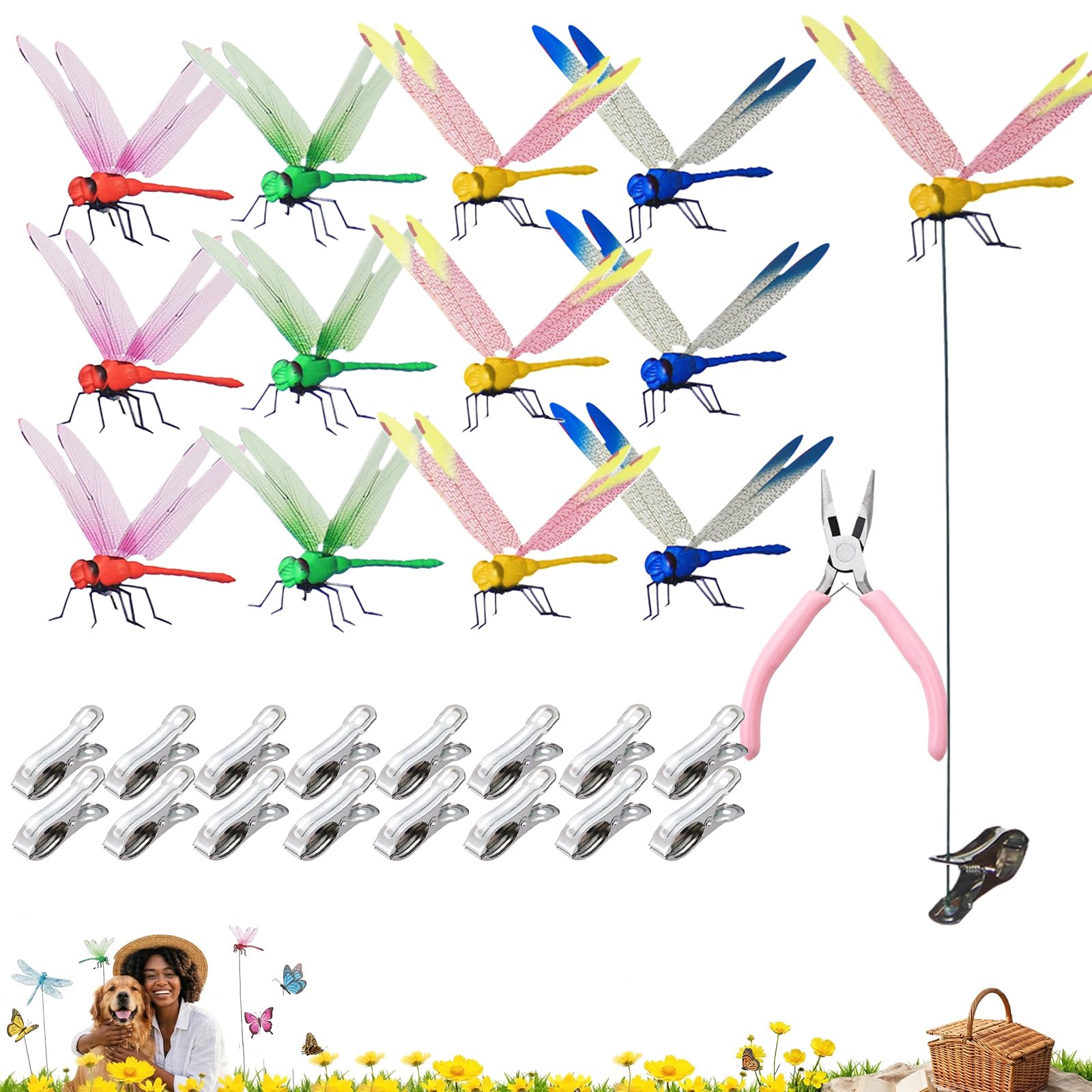 Jongdari dragonfly hat clip set adds lifelike detail to garden decor