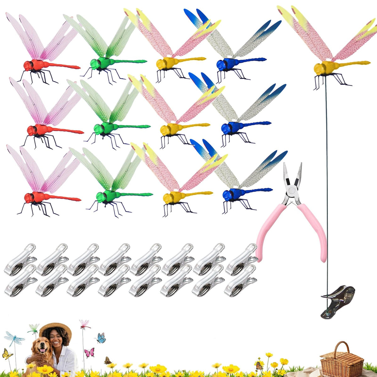 Jongdari dragonfly hat clip set adds lifelike detail to garden decor