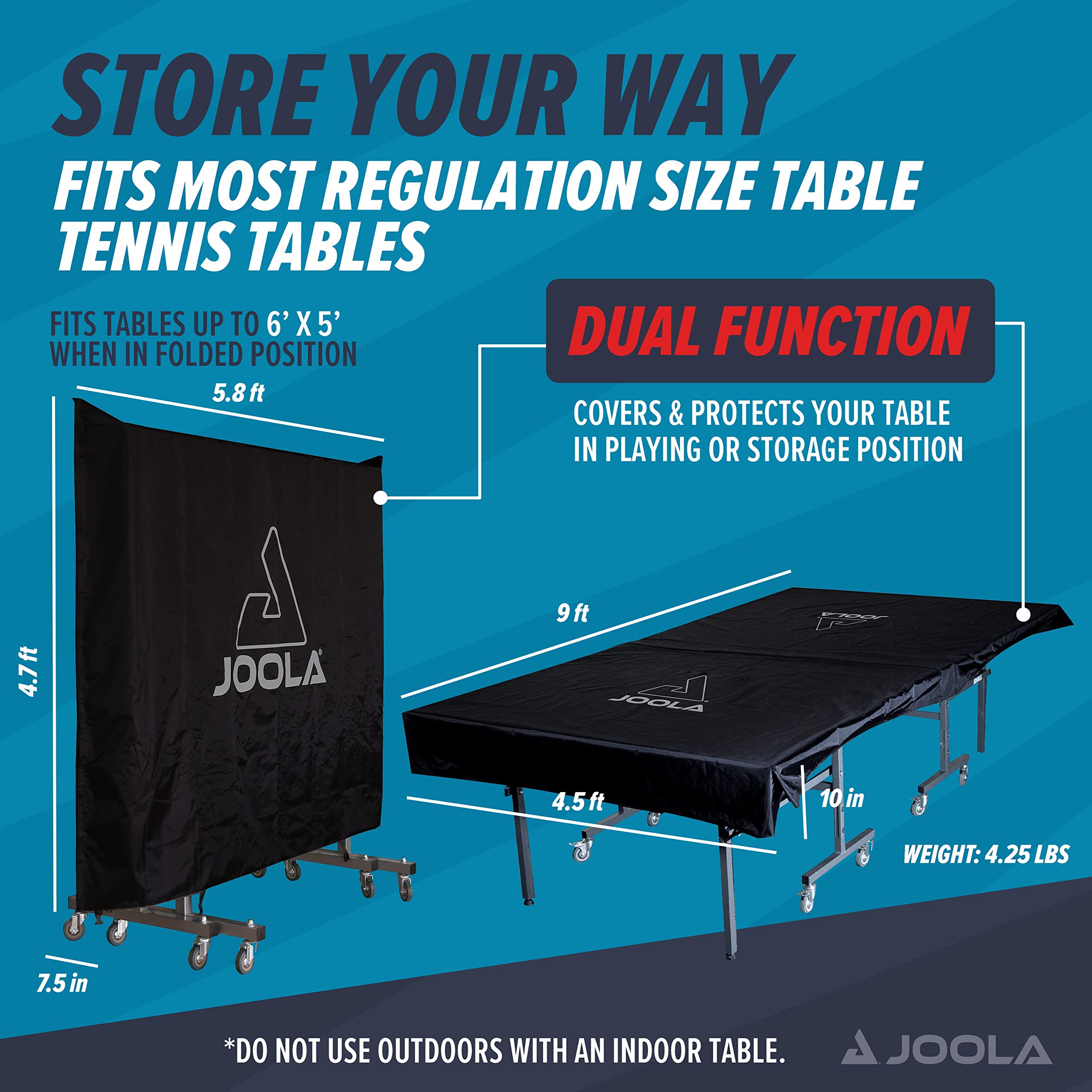 JOOLA cover tucked into its drawstring storage bag after use.