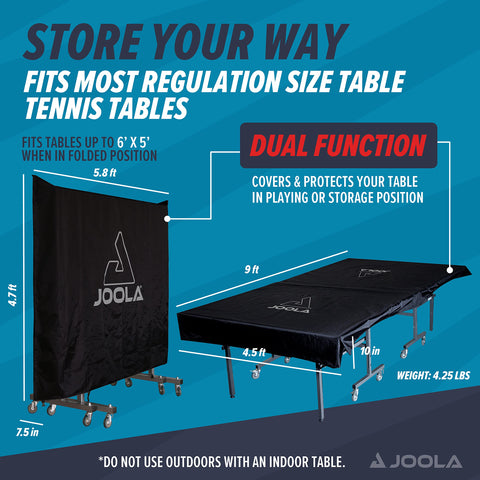 JOOLA cover tucked into its drawstring storage bag after use.