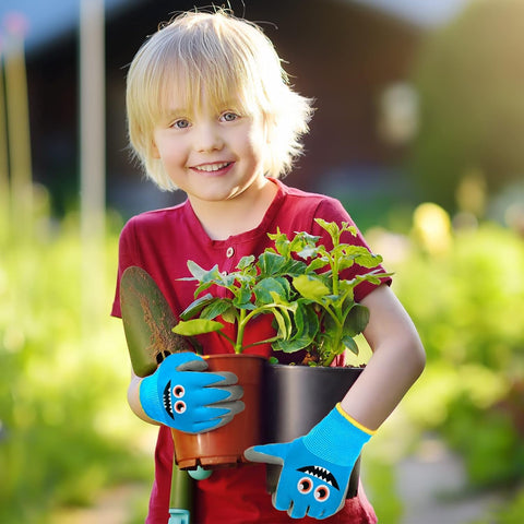 Joottuan kids garden gloves blue pattern for fun looks and reliable protection.