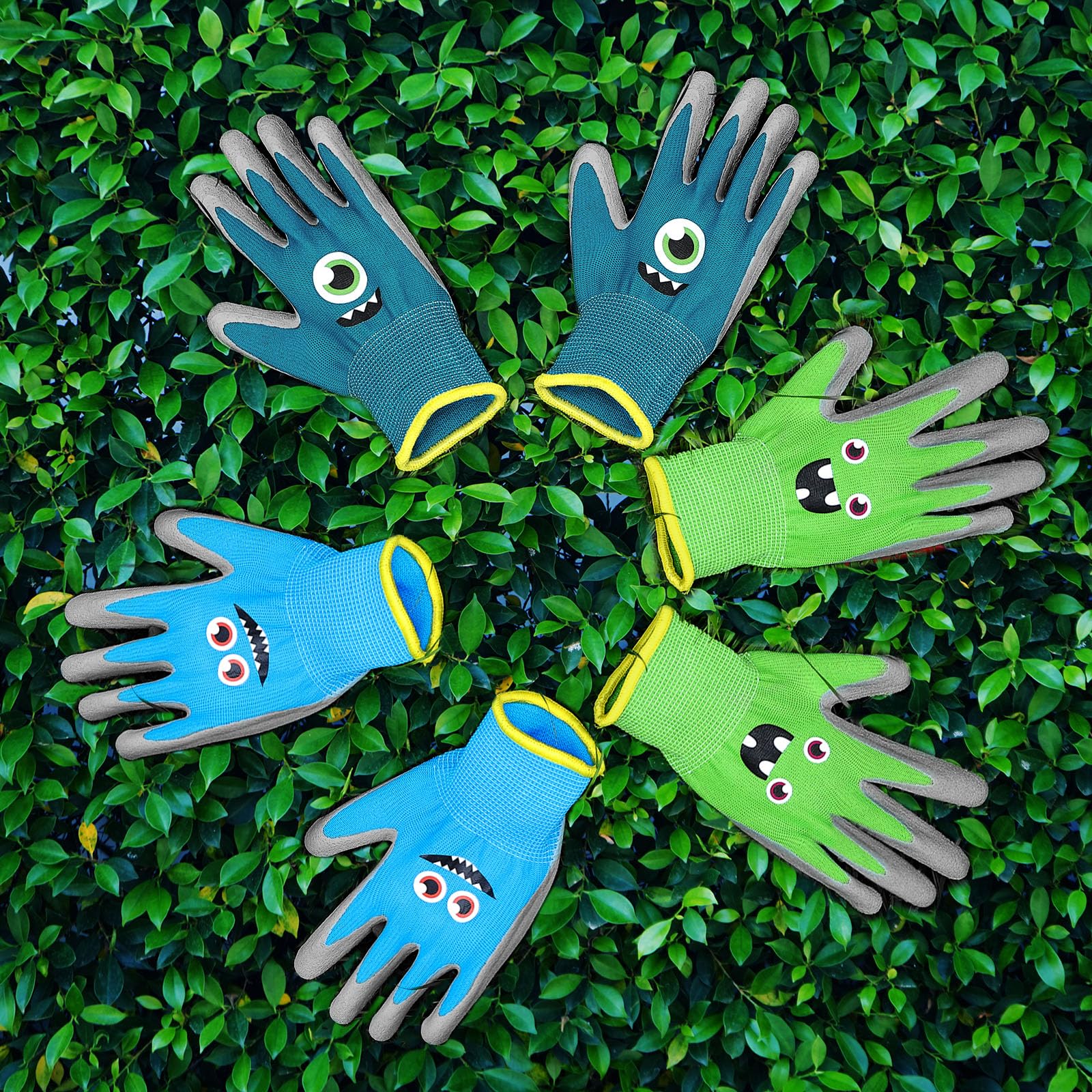 Joottuan kids garden gloves turquoise pattern for easy identification and grip.