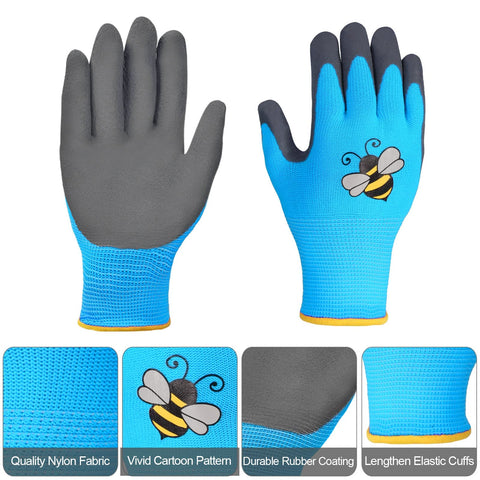 Joottuan green kids gardening gloves protecting small hands during yard work.