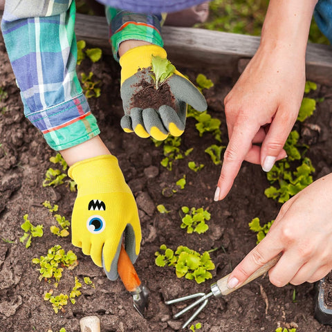 Joottuan kids gardening gloves orange with durable coating for reliable grip in outdoor settings.