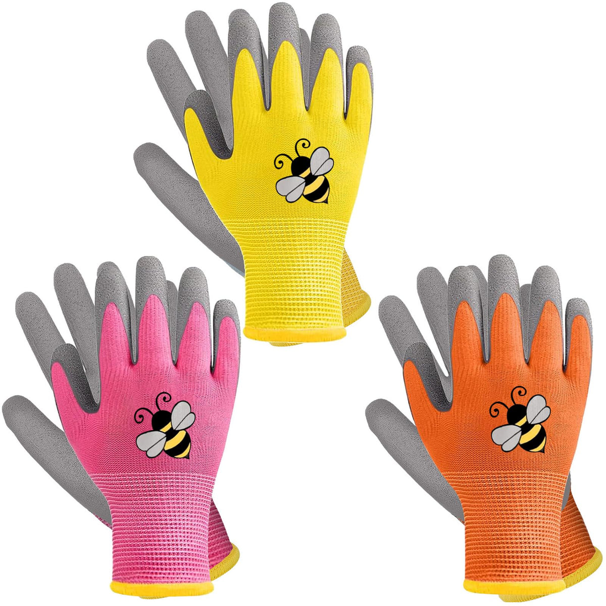 Joottuan kids gardening gloves pink pattern with bee design for playful outdoor tasks.