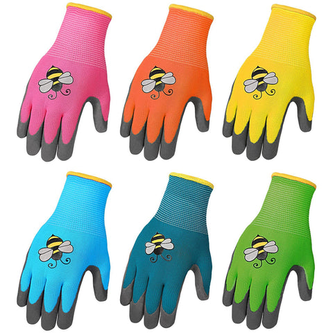 Joottuan pink kids gardening gloves offering a secure grip for outdoor tasks.