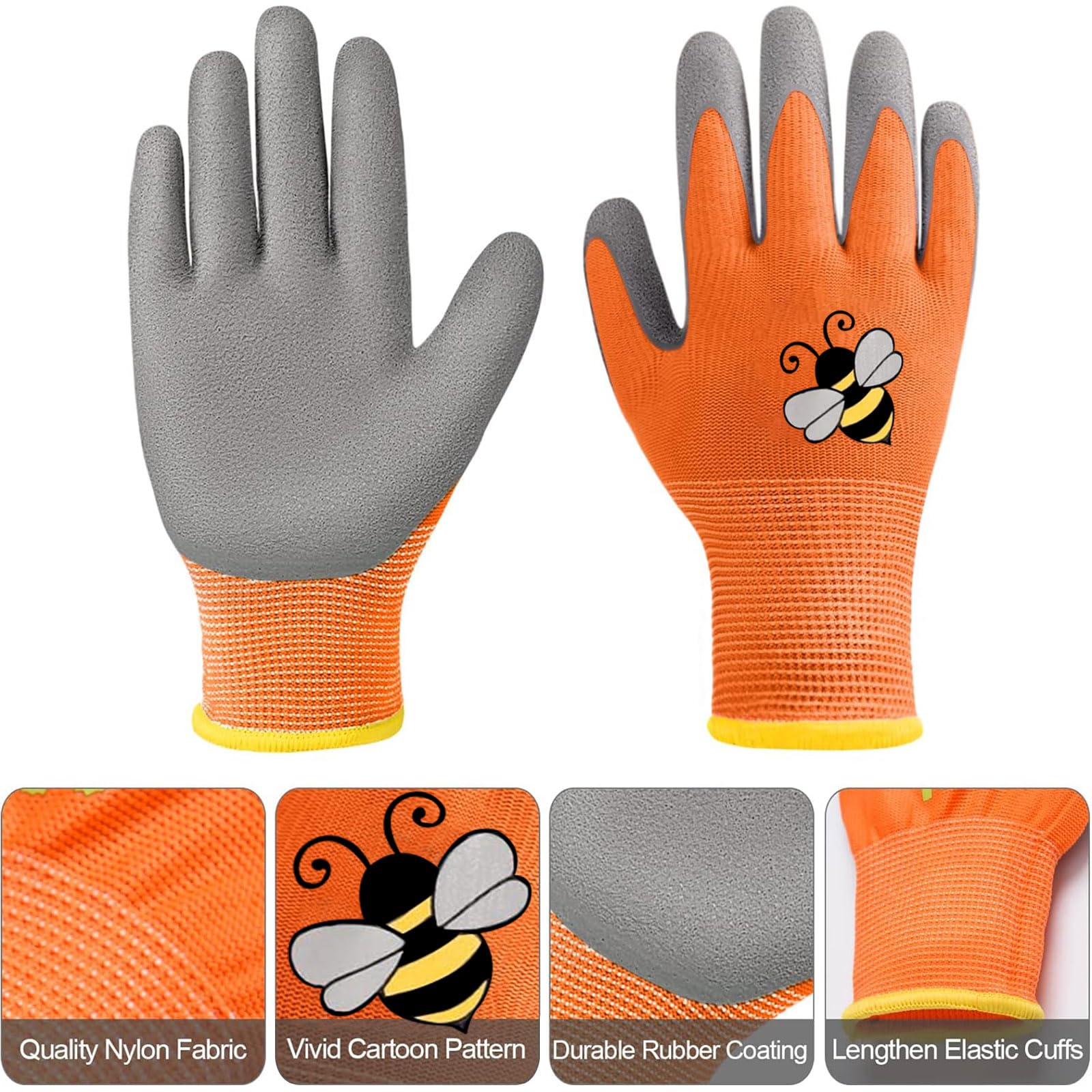 Joottuan kids gardening gloves yellow pattern with foam coating for better grip.