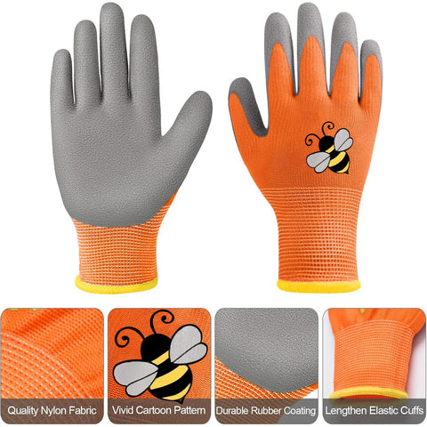 Joottuan kids gardening gloves yellow pattern with foam coating for better grip.