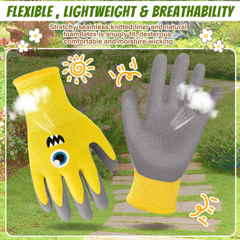 Joottuan kids gardening gloves yellow with breathable fabric for comfortable wear.