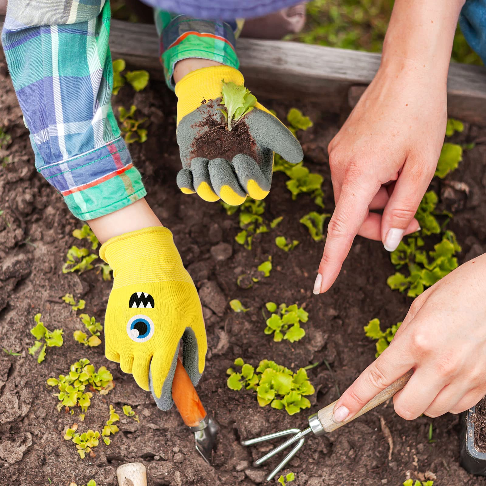 Joottuan kids gloves blue monster pattern adds fun while gardening