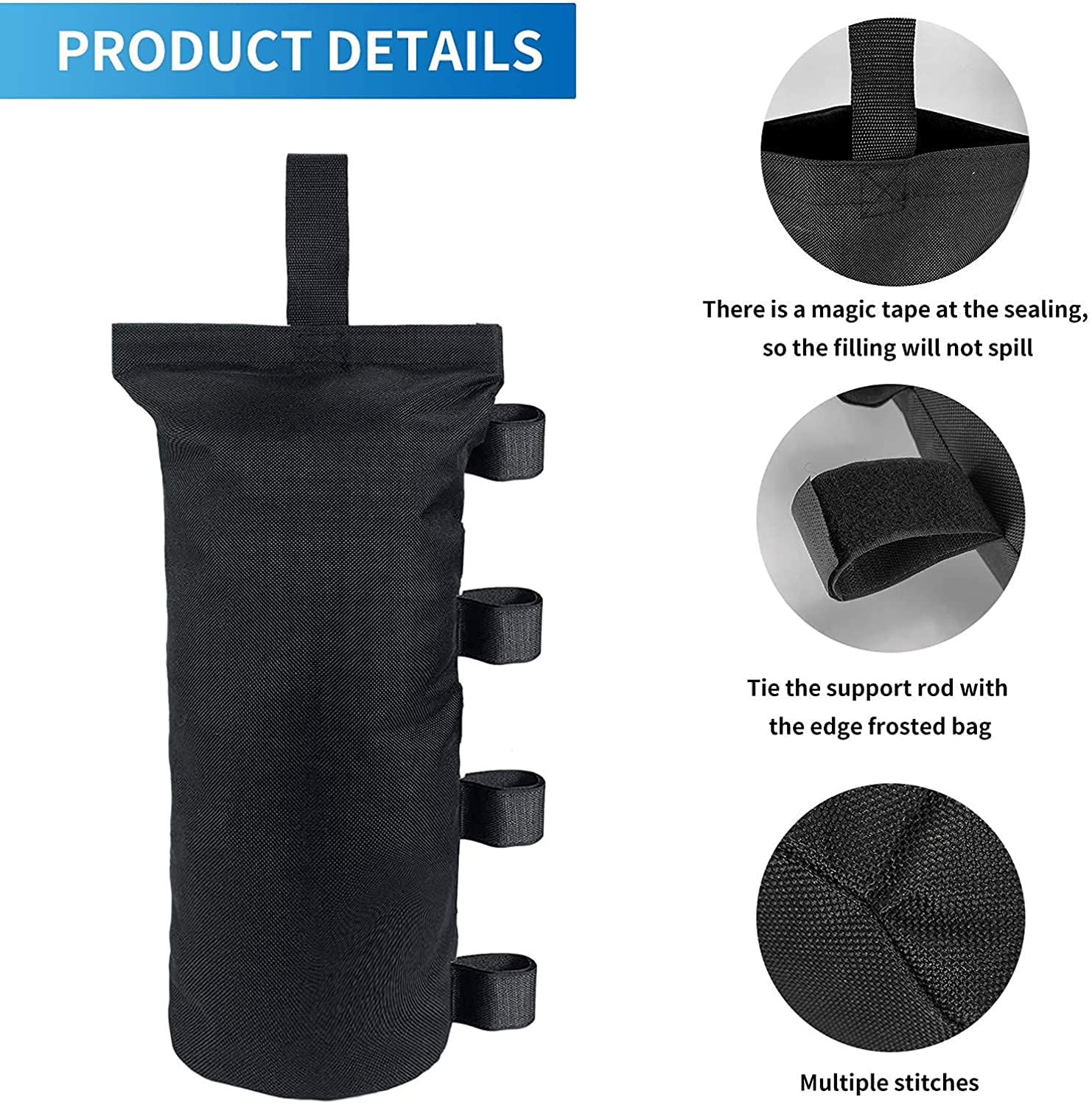 Joramoy velcro straps provide quick, secure attachment to canopy legs.