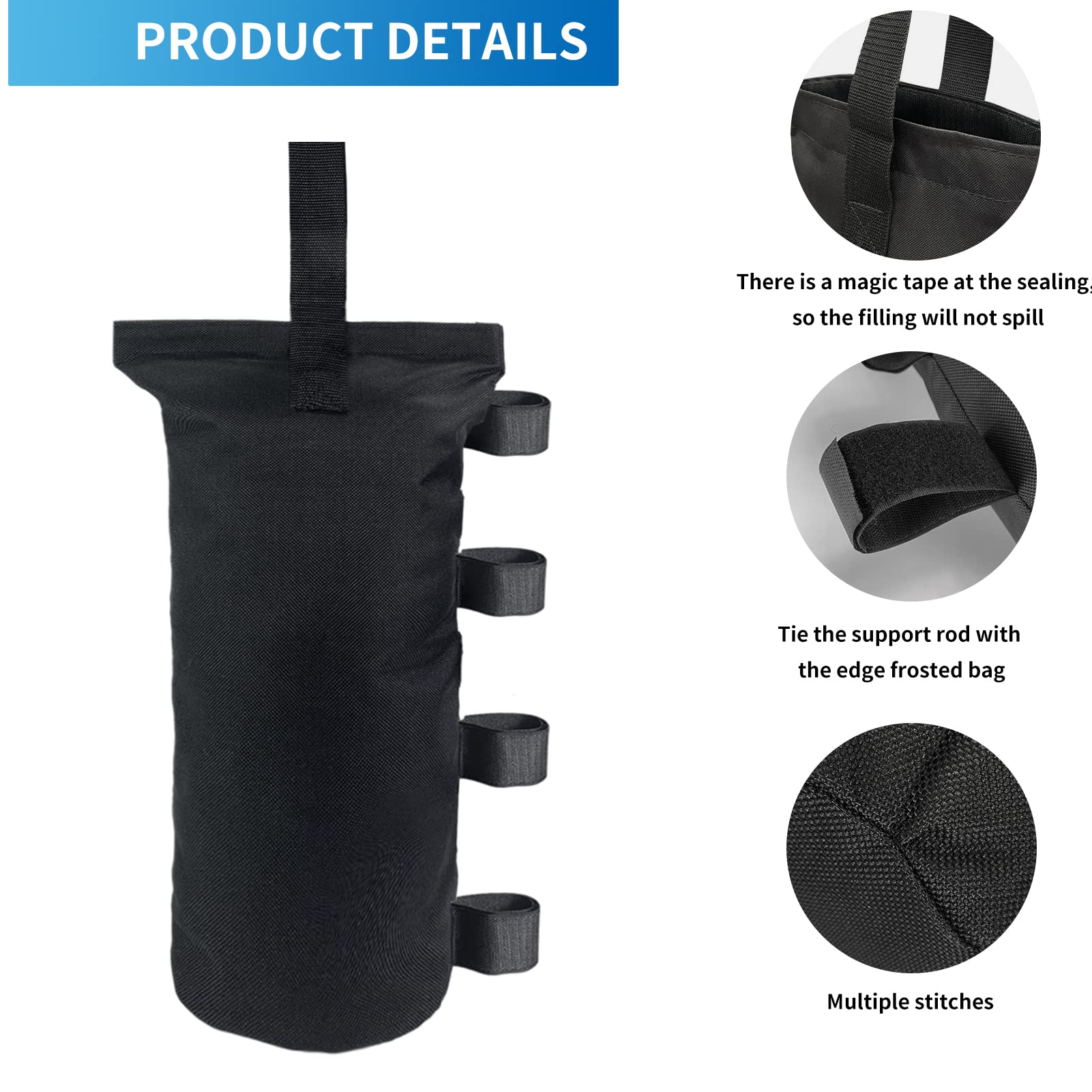 Close-up of Velcro straps on Joramoy weight bags for quick attachment