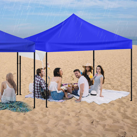 Joramoy white canopy gutter blends with tents while reducing sun glare and rain intrusion.