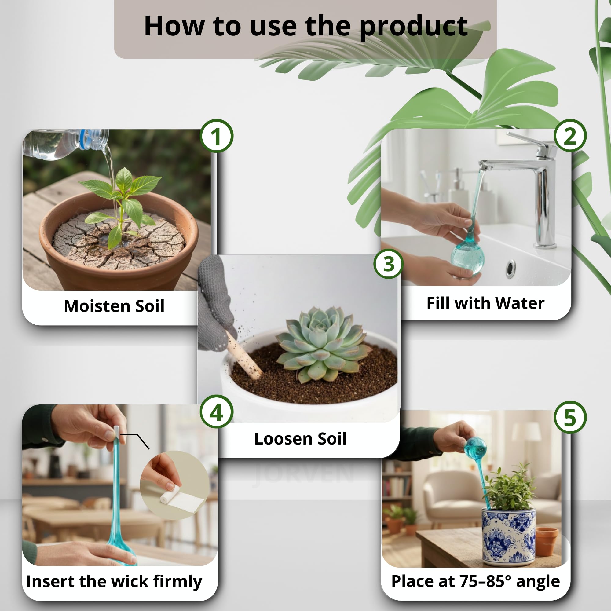 Outdoor garden setup using JORVEN globes for effortless irrigation