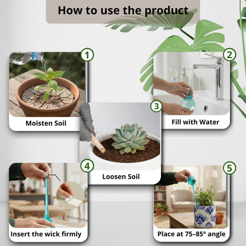 Outdoor garden setup using JORVEN globes for effortless irrigation