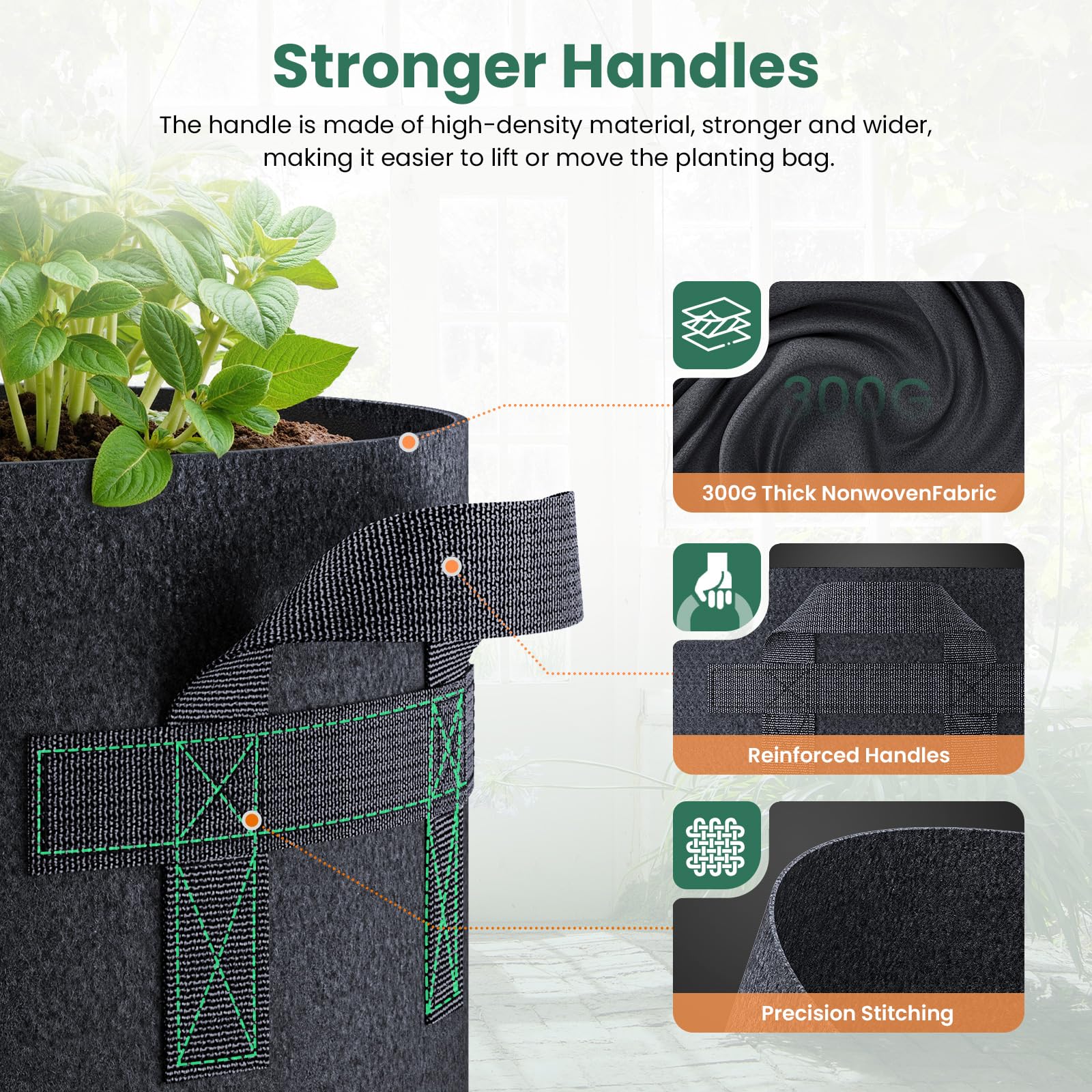 Jorvila grow bag with reinforced handles for easy movement