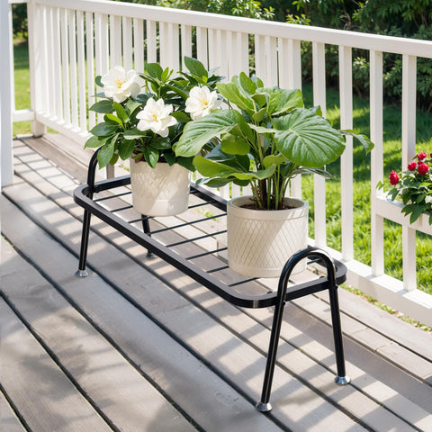 Josmimic 1-tier ladder plant shelf outdoors on patio, ideal for balcony setups.