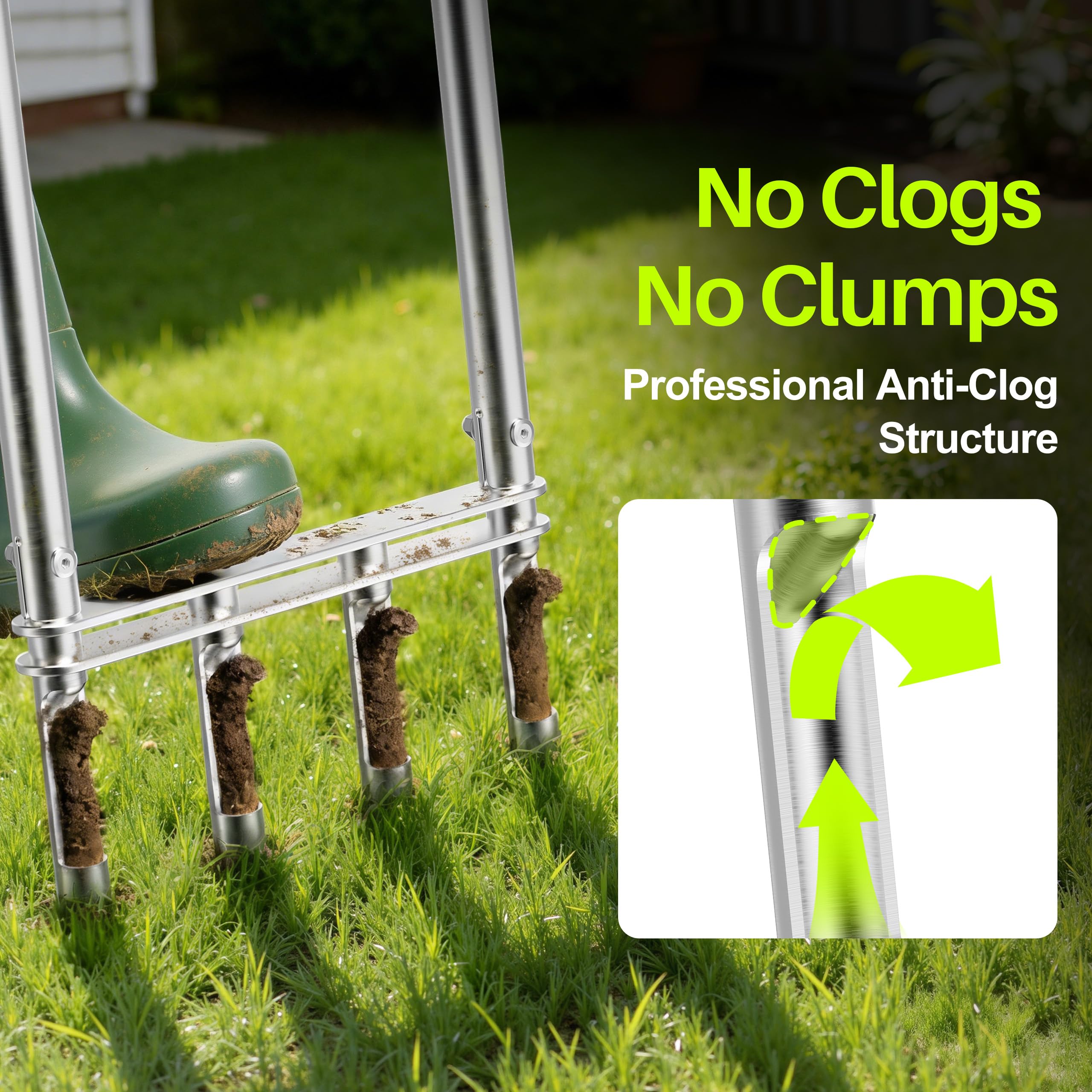 Josmimic adjustable height and ergonomic handle reduce back strain during aeration.
