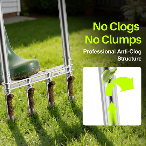 Josmimic adjustable height and ergonomic handle reduce back strain during aeration.