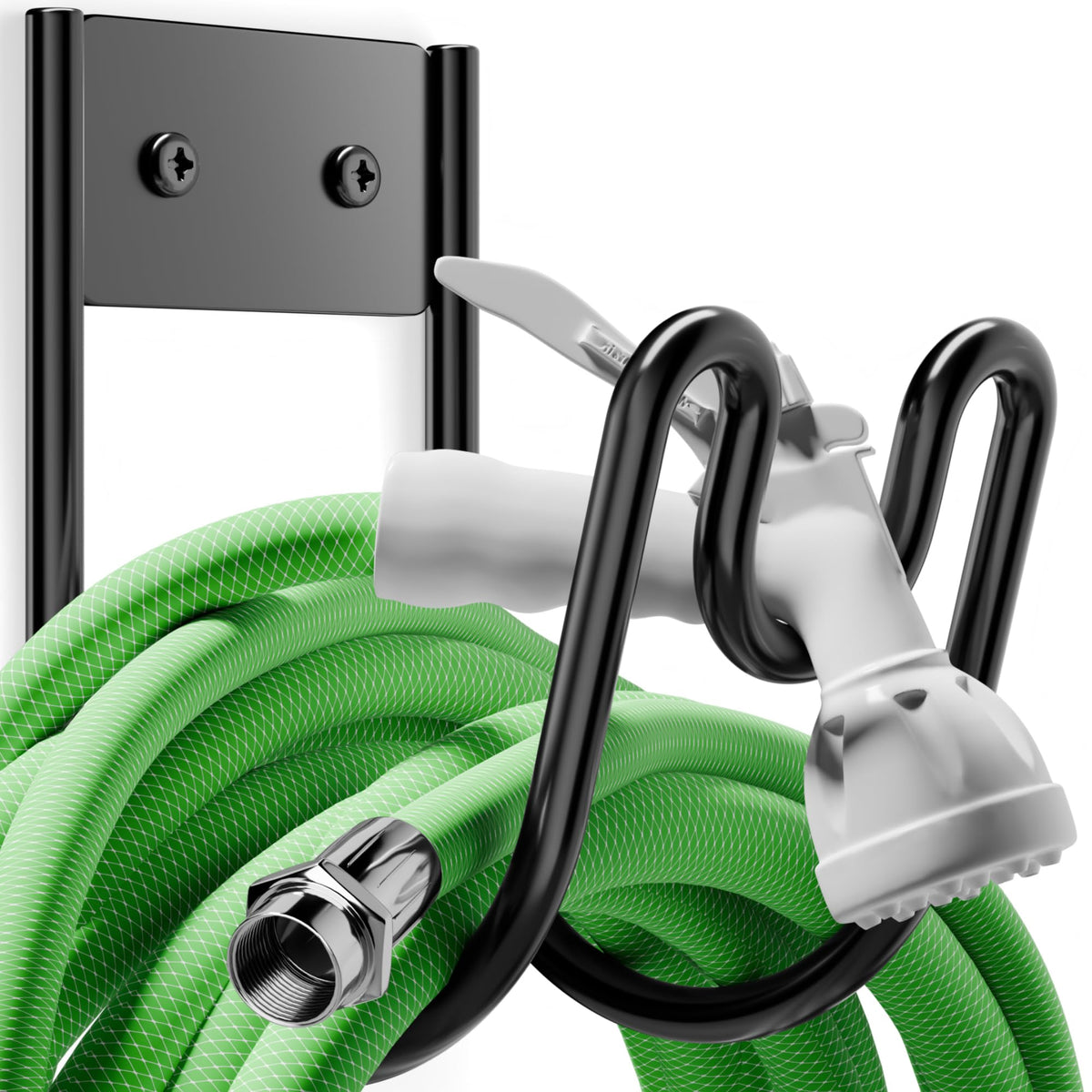 Josmimic black metal garden hose holder wall mount for tidy hose storage and easy access