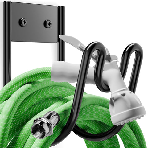 Josmimic black metal garden hose holder wall mount for tidy hose storage and easy access