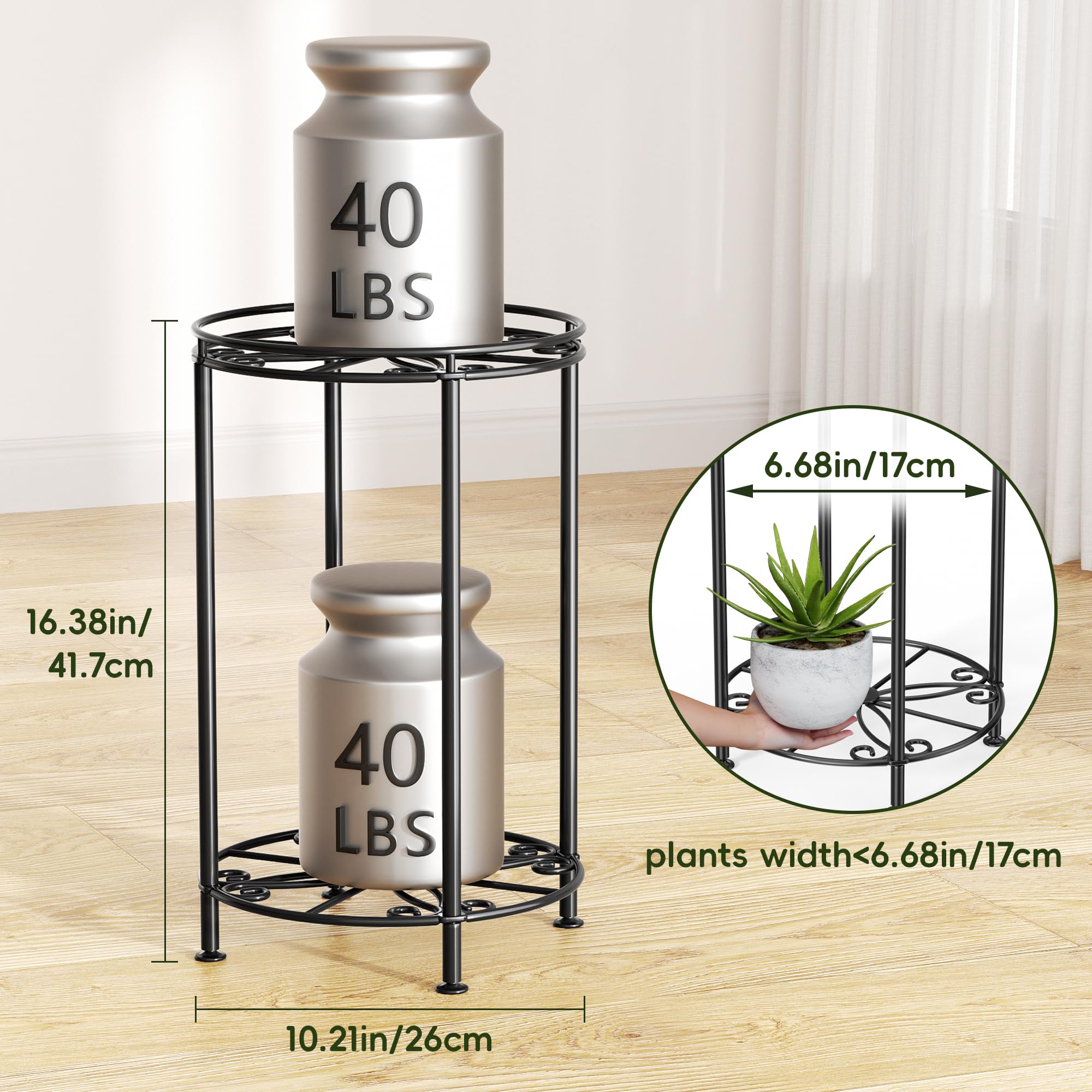 Josmimic bottom tier supports up to 6.5-inch pots for small to medium plants.