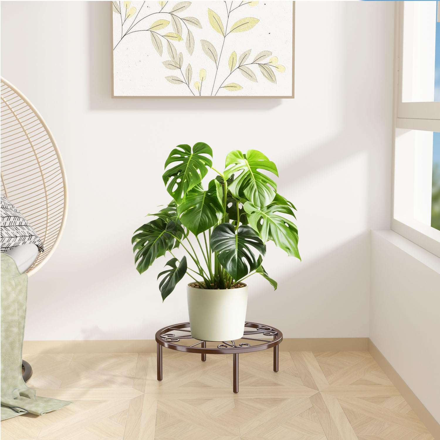Josmimic bronze metal plant stand closeup reveals durable alloy steel construction and anti-corrosion properties