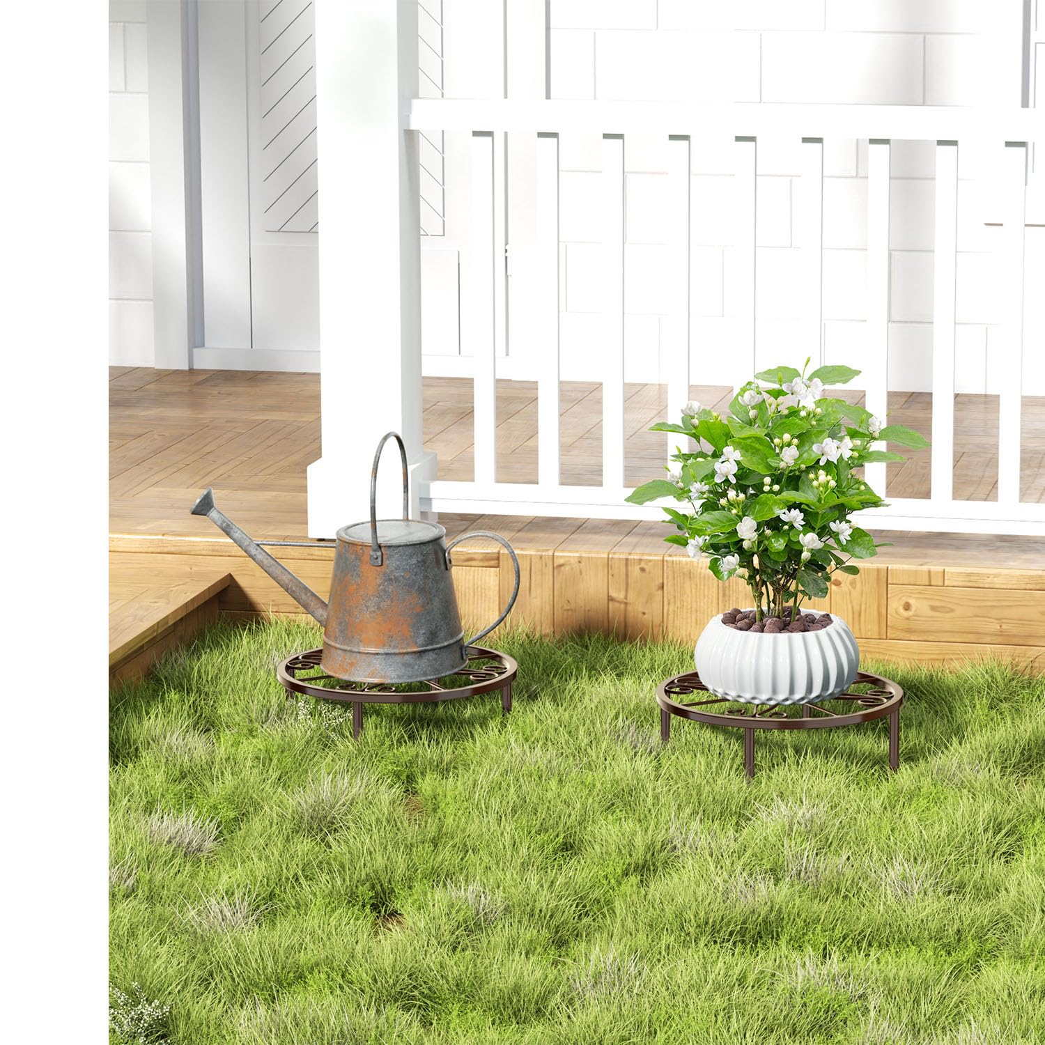 Josmimic bronze plant stand side view highlighting compact height for versatile placement