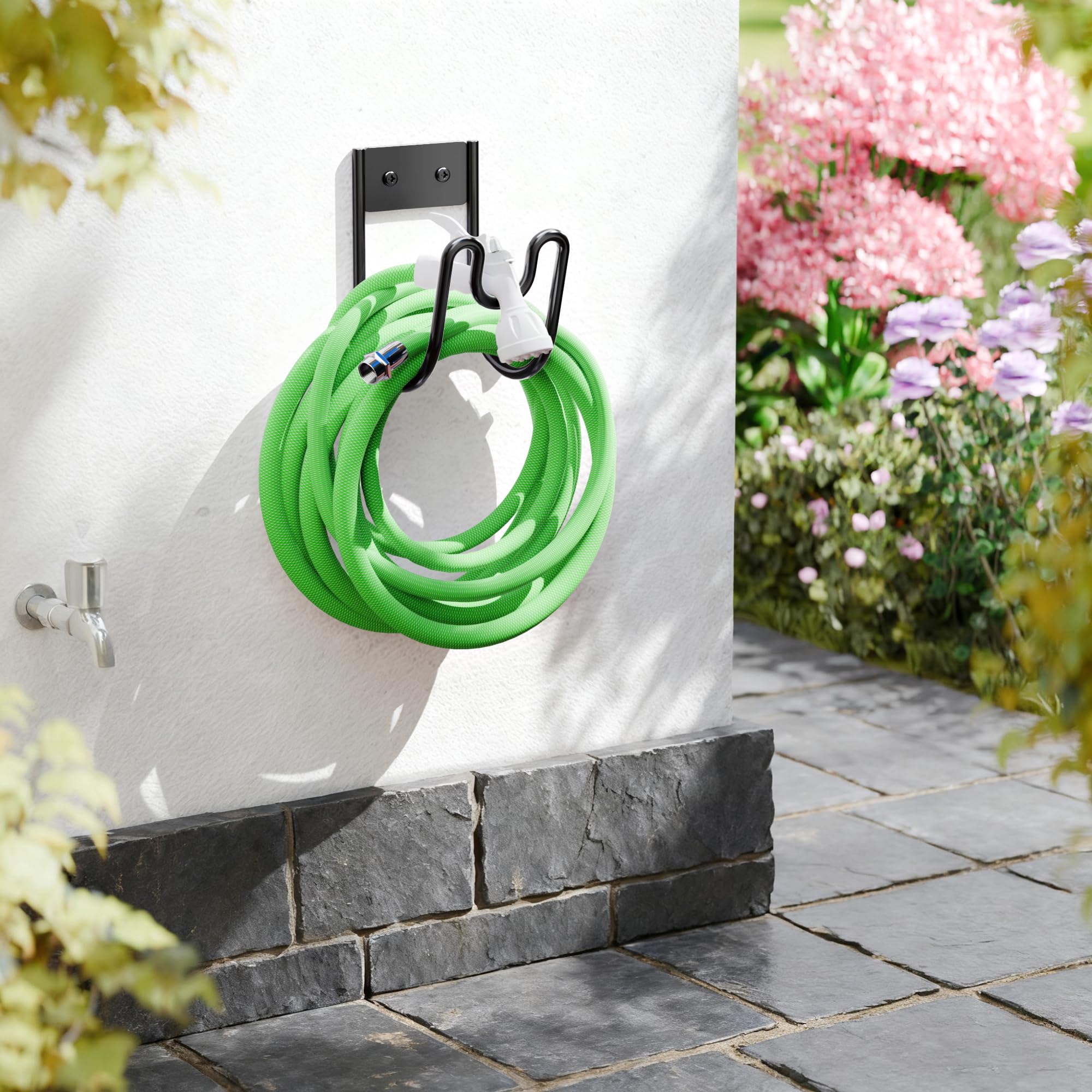 Josmimic heavy-duty hose hanger securely holds hoses outdoors and prevents tangles