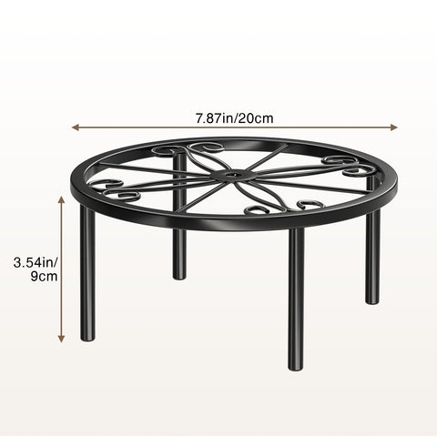 Josmimic metal flower pot holder provides sturdy support for pots.