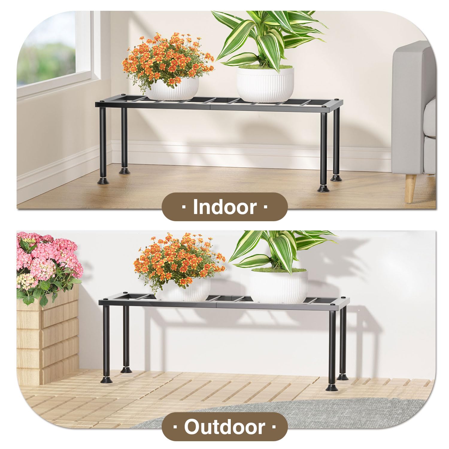 Josmimic patio garden stand enhances organization on balconies and patios.