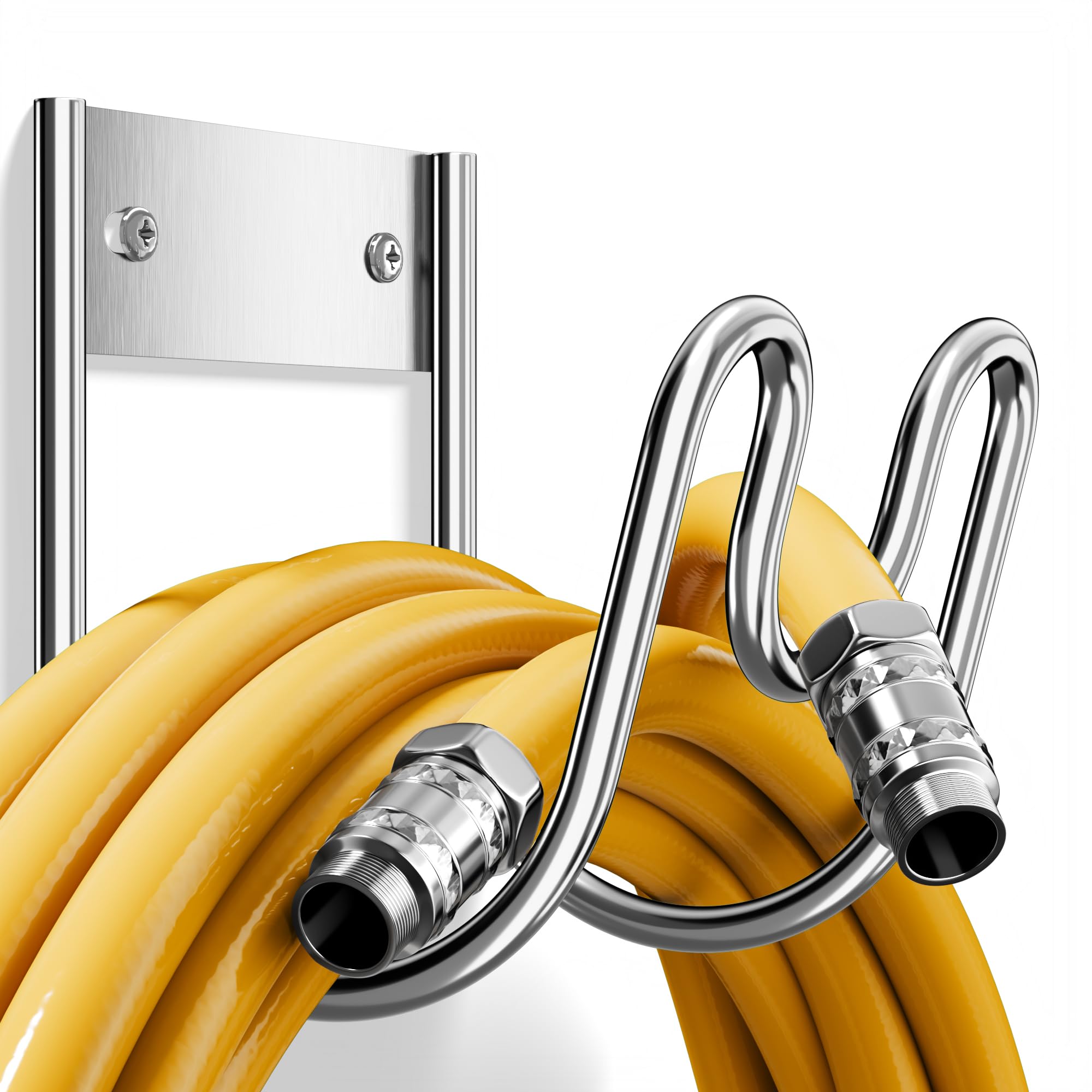 Josmimic stainless steel hose holder on wall, keeps hoses neatly organized outdoors