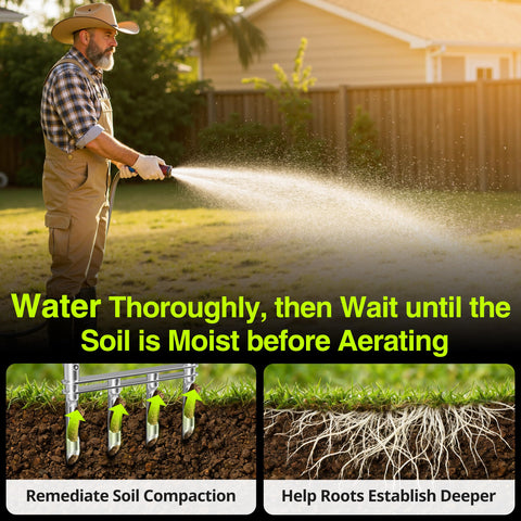 Josmimic SUS304 stainless steel core aerator with brushed silver finish for durable lawn care.
