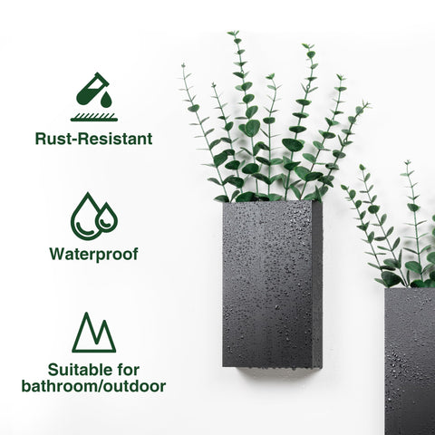 Josmimic indoor-outdoor metal planters suitable for indoor and sheltered outdoor spaces.