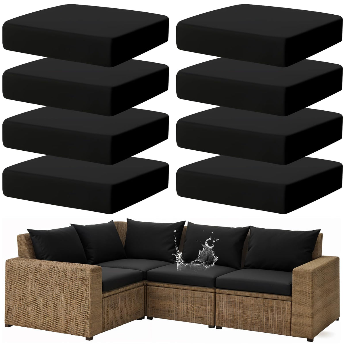 Josojoou 8Pcs outdoor cushion cover stretch fit protects cushions.
