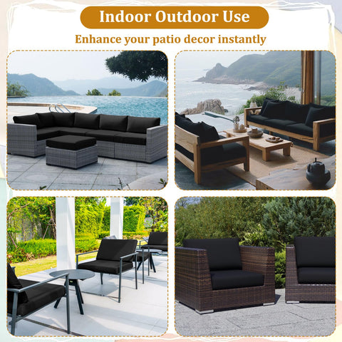 Includes eight black covers to update patio sets.