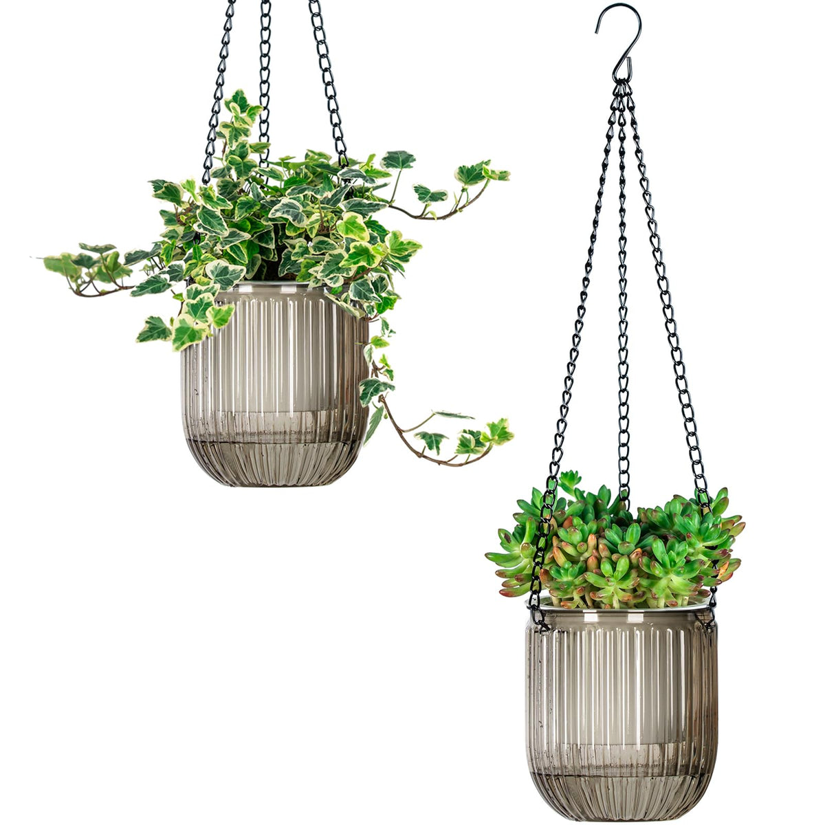 Josteve self-watering hanging planter with a clear water level indicator for quick moisture checks.